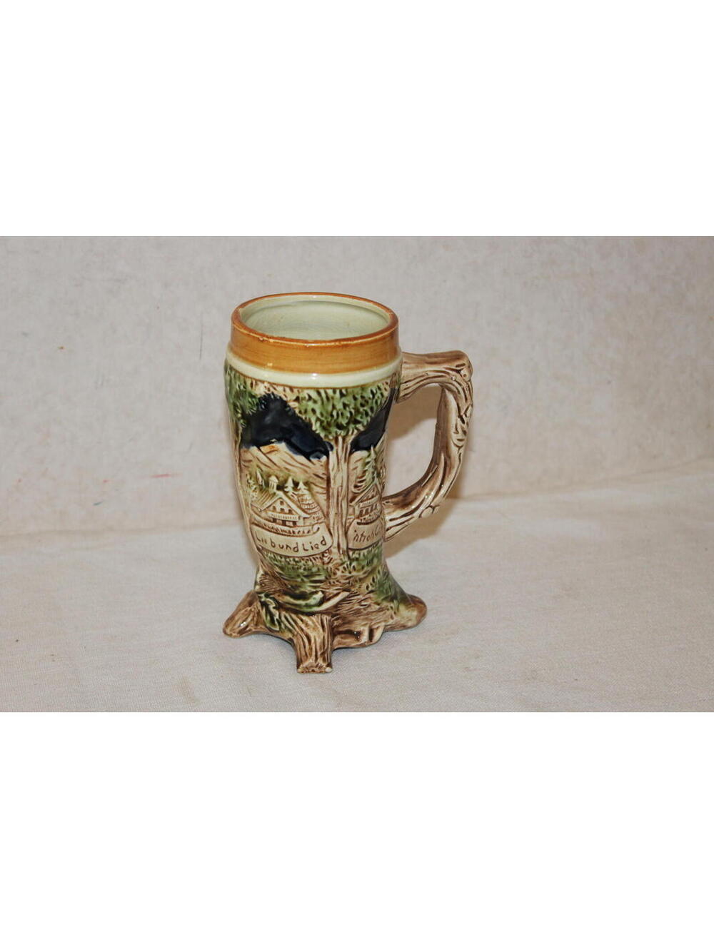 Vintage German Beer Stein Footed Tree Trunk Woodland - Made in Japan